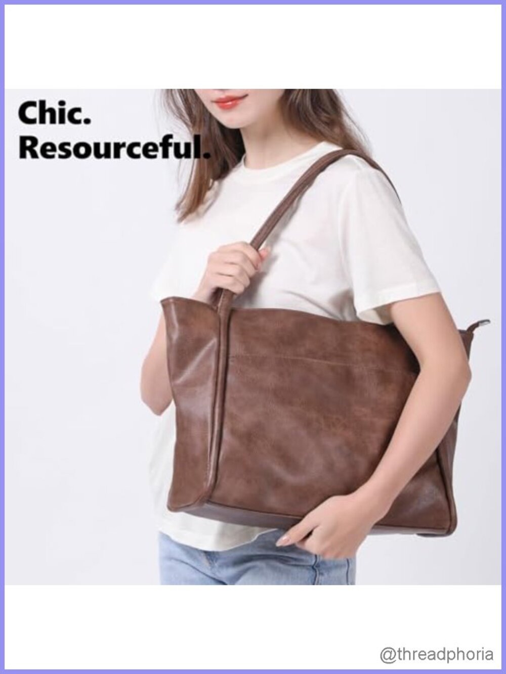 Vegan Leather Tote Bag Large Purse for Work Lady Handbag - Picture 2 of 6